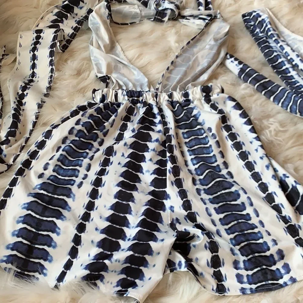 Blue tie dye halter romper. Size Extra Small XS to Small. No tags / brands. - Picture 3 of 3